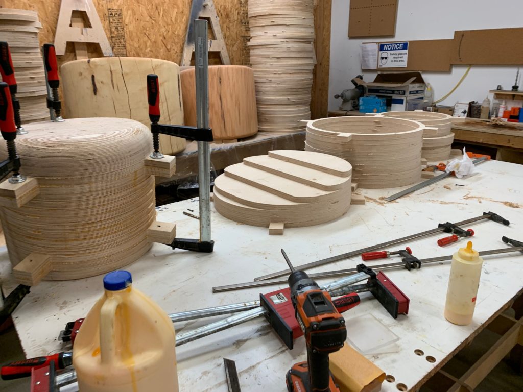 Timbur stool in process