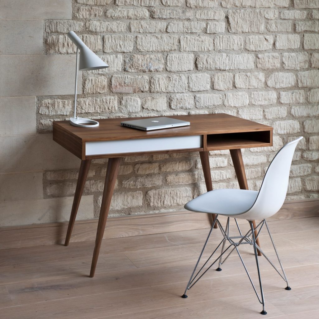 Celine desk in walnut with white chair