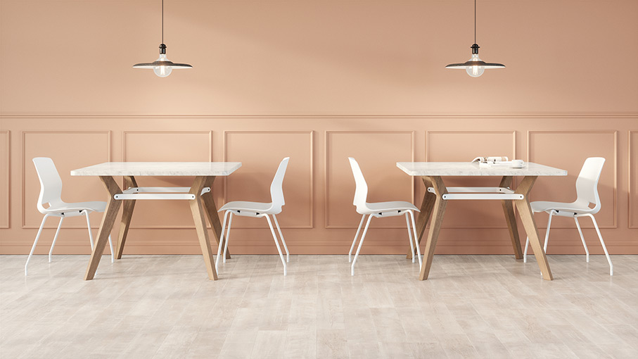 Rang two square tables in café setting