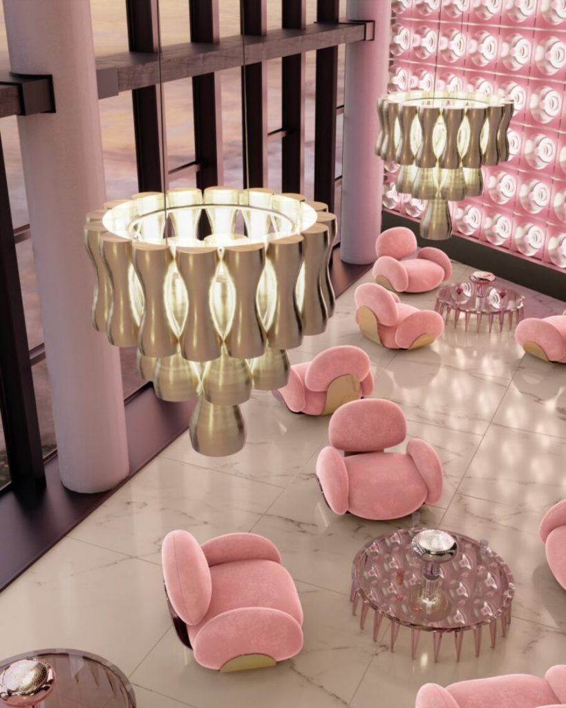 Karlotta pink chairs view from above on slate floor