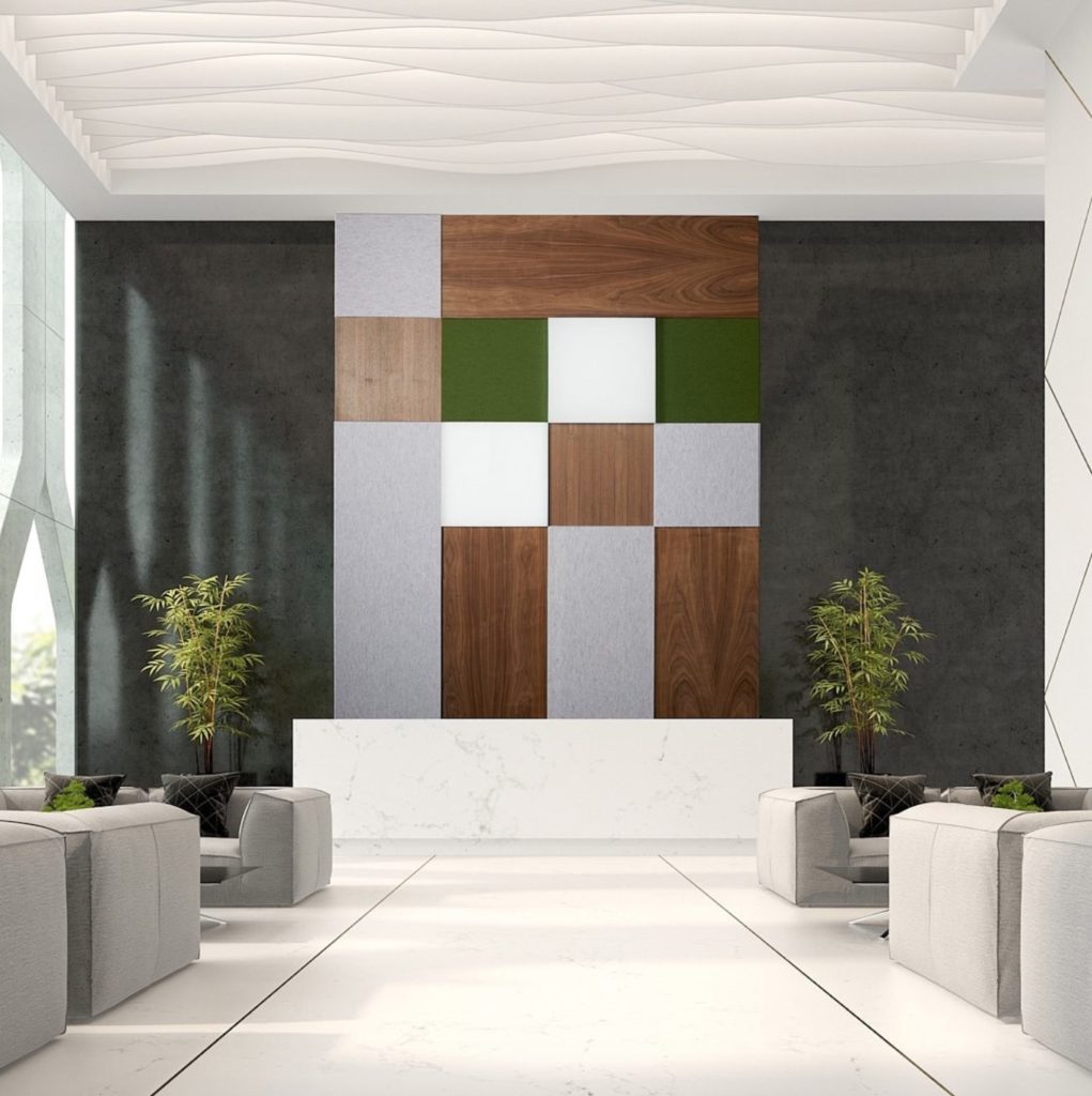 Cambio wall panel wood and color block mix