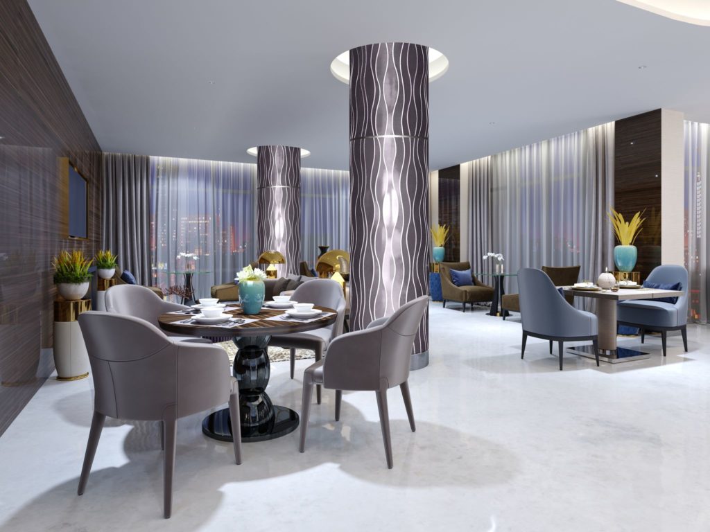 Móz Designs Steel Lavender on columns in restaurant