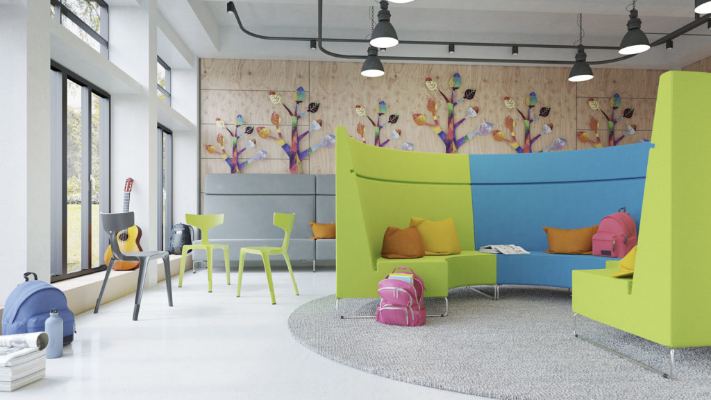 Stakki green and grey in student study area