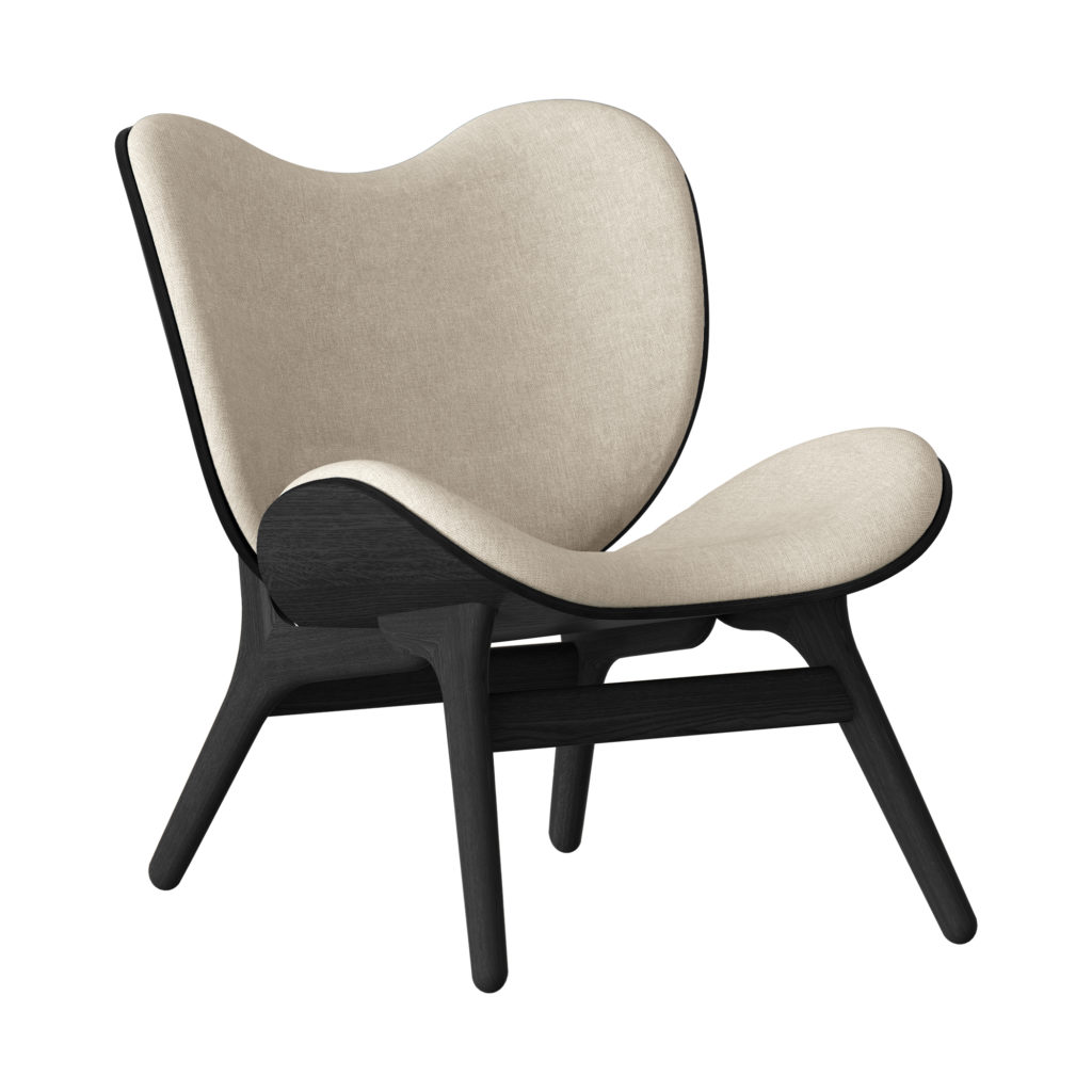 Umage conversation piece black oak with white sands upholstery