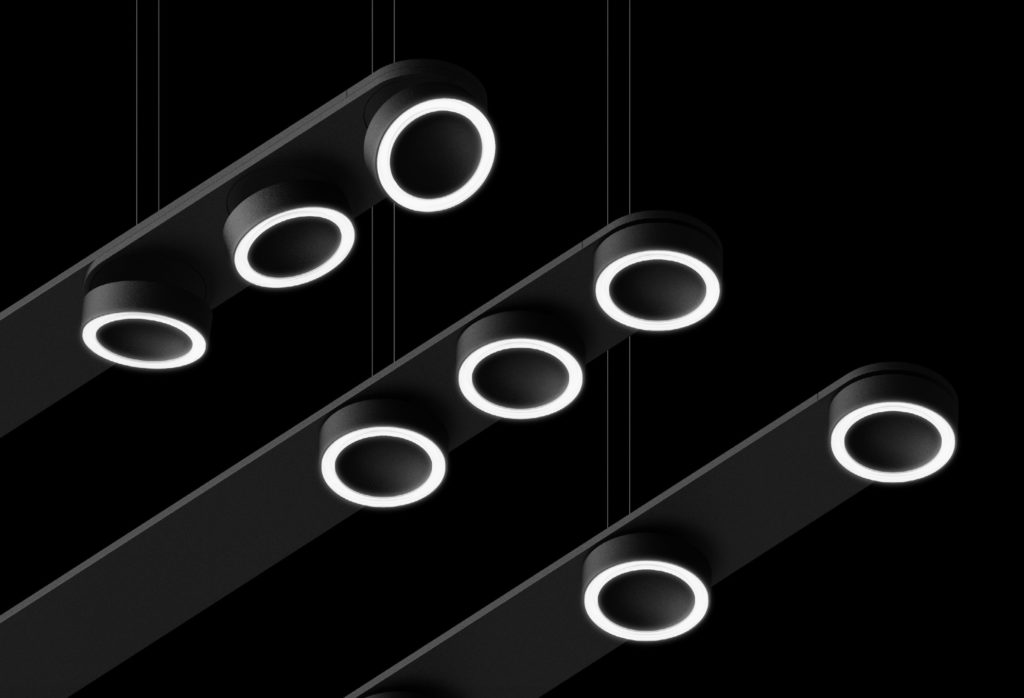 Eureka Outline detail of three lights with black background