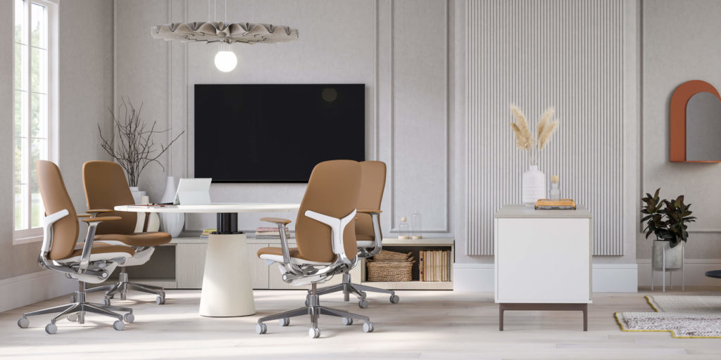Zody II and LX in conference room brown upholstery