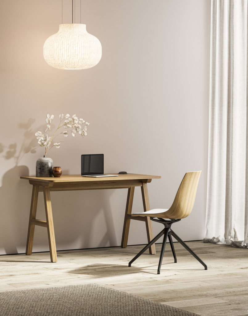 simple wood desk with matching chair