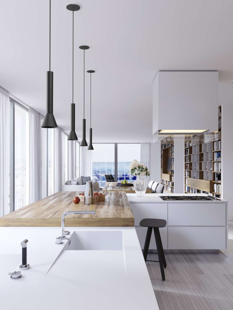 Combi in long style with conical shade in dining room