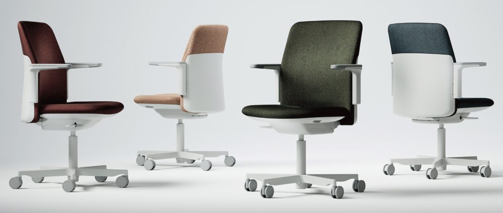 four path chairs in different upholstery colors
