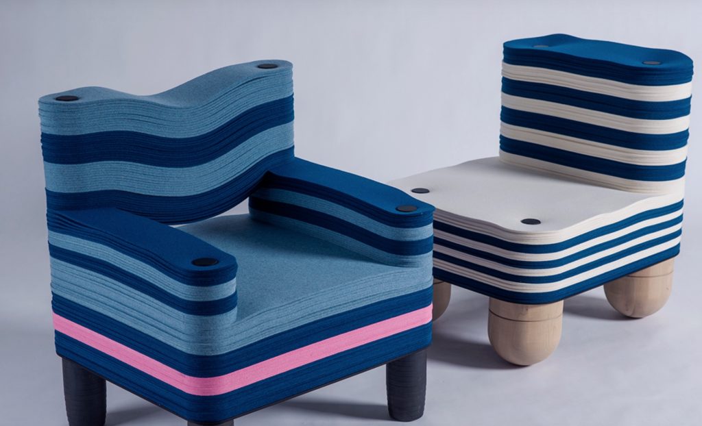 Stacklab two chairs one in blue and one in white/blue