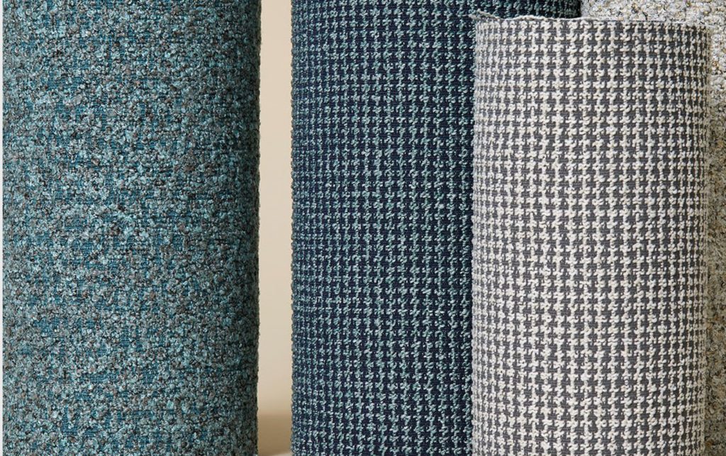 Different styles in Drop 16 collection in gray, glue, blue/green and light gray