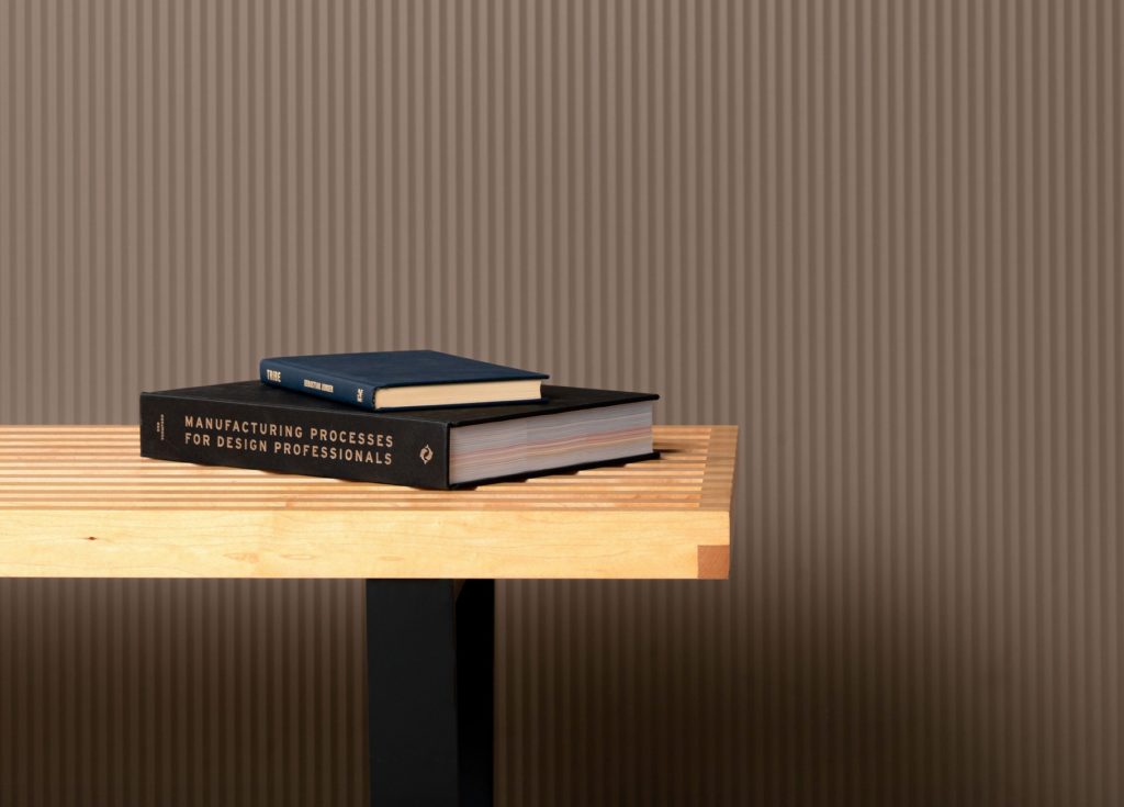 Profile detail in brown with  partial view of table in front