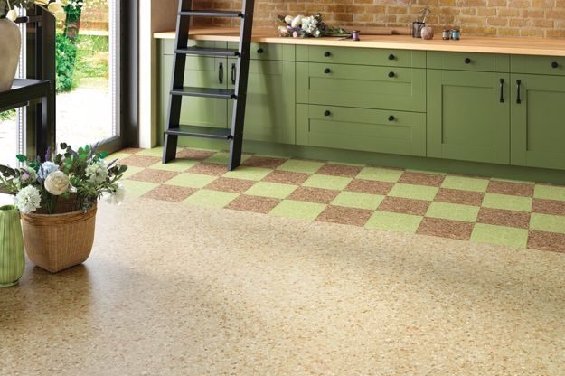 VBT in kitchen, earthy tones of greens and browns
