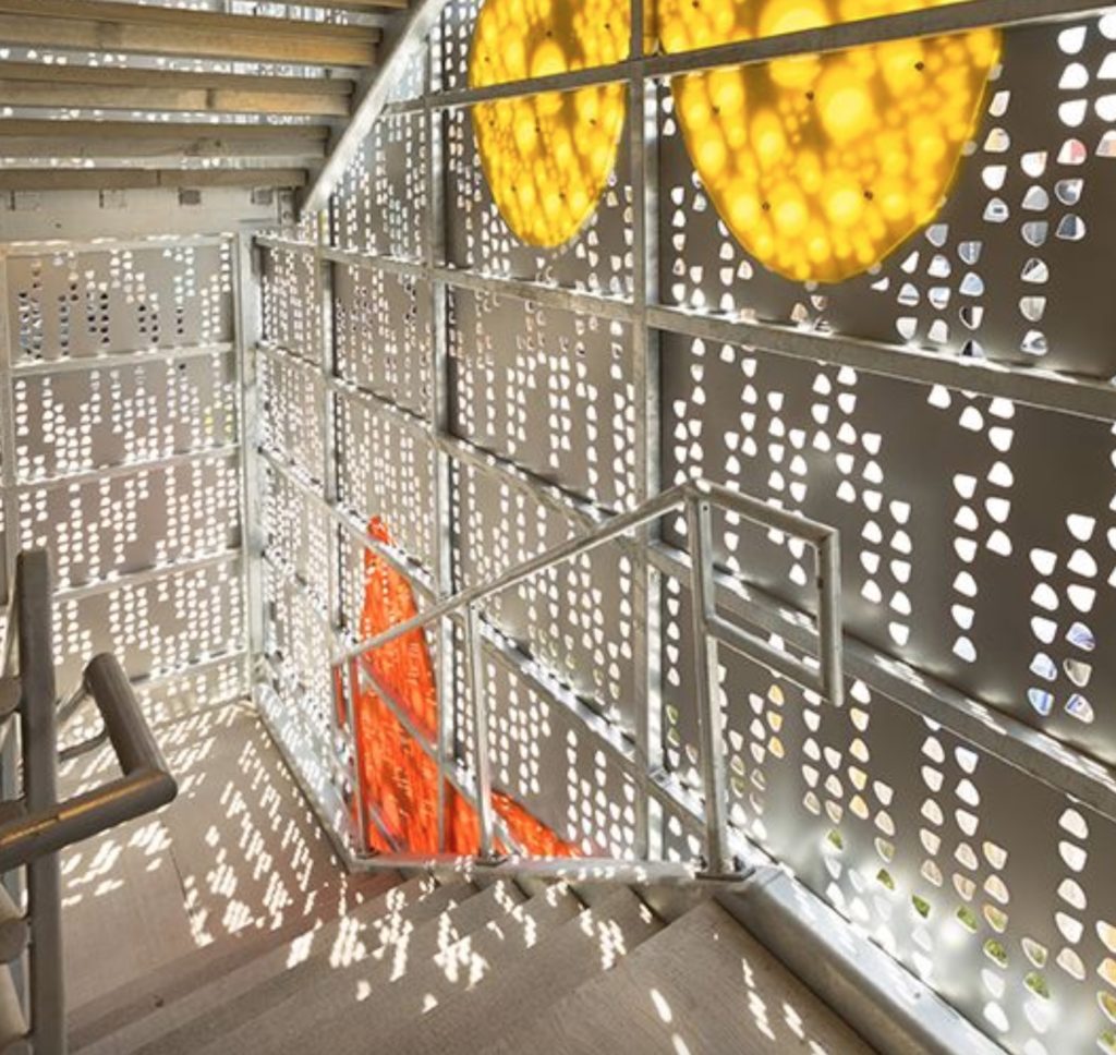 Parasoleil exterior stairs cladding as seen from inside stairwell