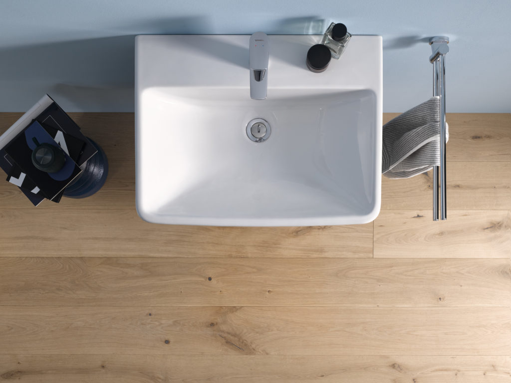 overhead view of washbasin with rectangular edge profile