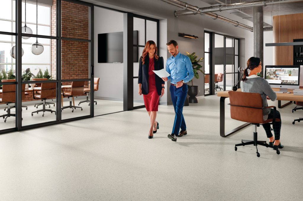vinyl-based tile light gray in office
