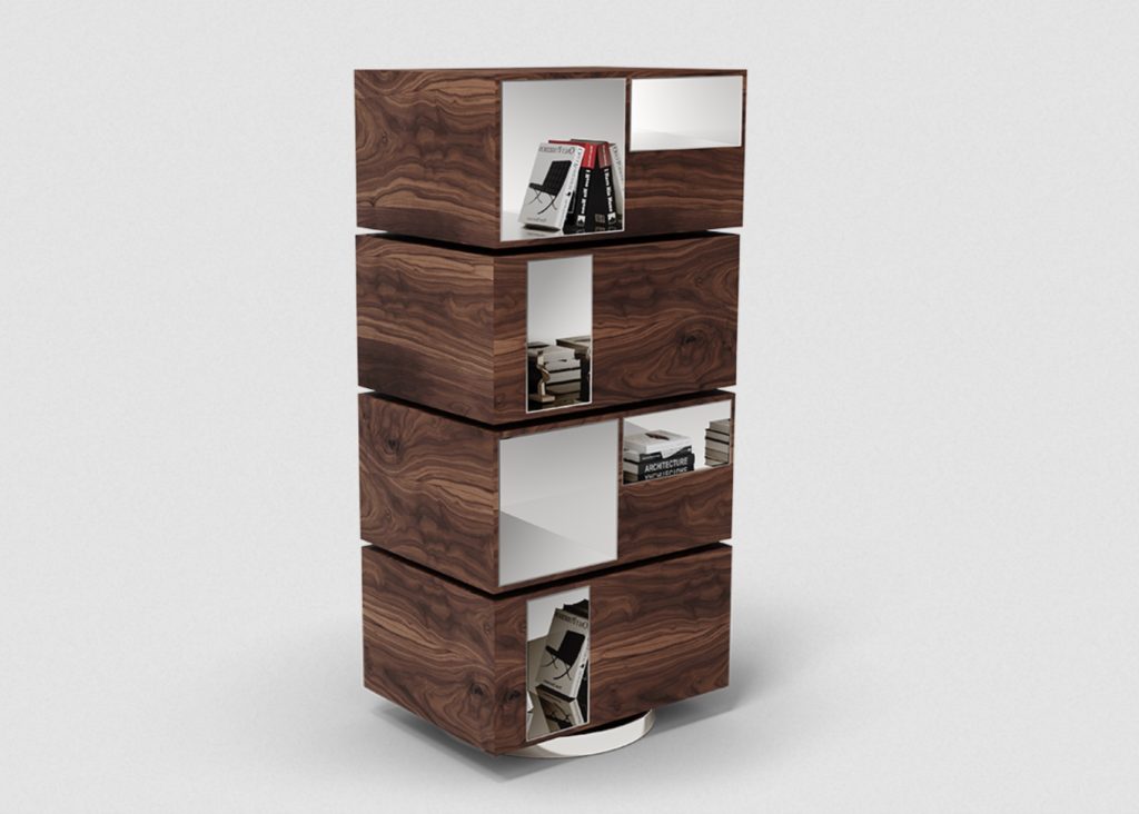 Biscotti Bookcase front/side view wiht items inside
