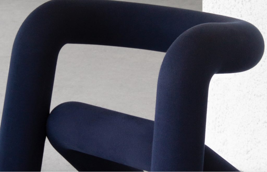 Navy tubular chair close up