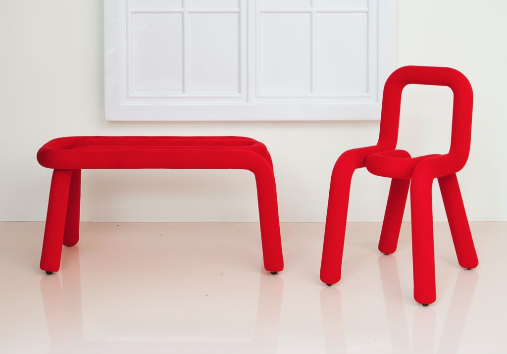 Bold line bench and chair in red