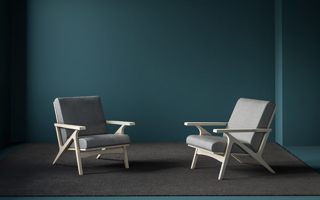 Two chairs with gray upholstery