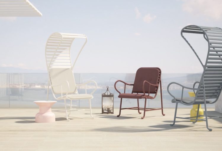 Gardenias on rooftop patio thre chairs