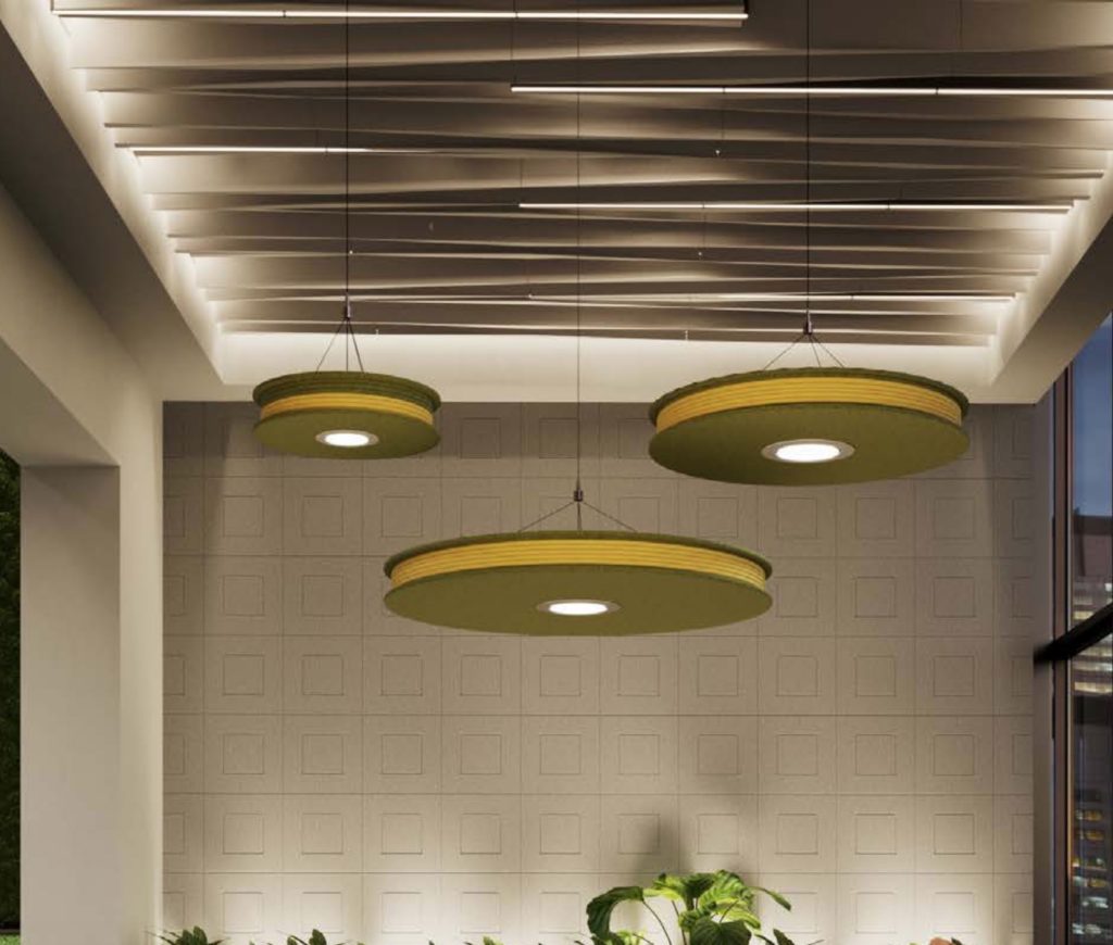 Macaroon three fixtures with lighting in green/yellow