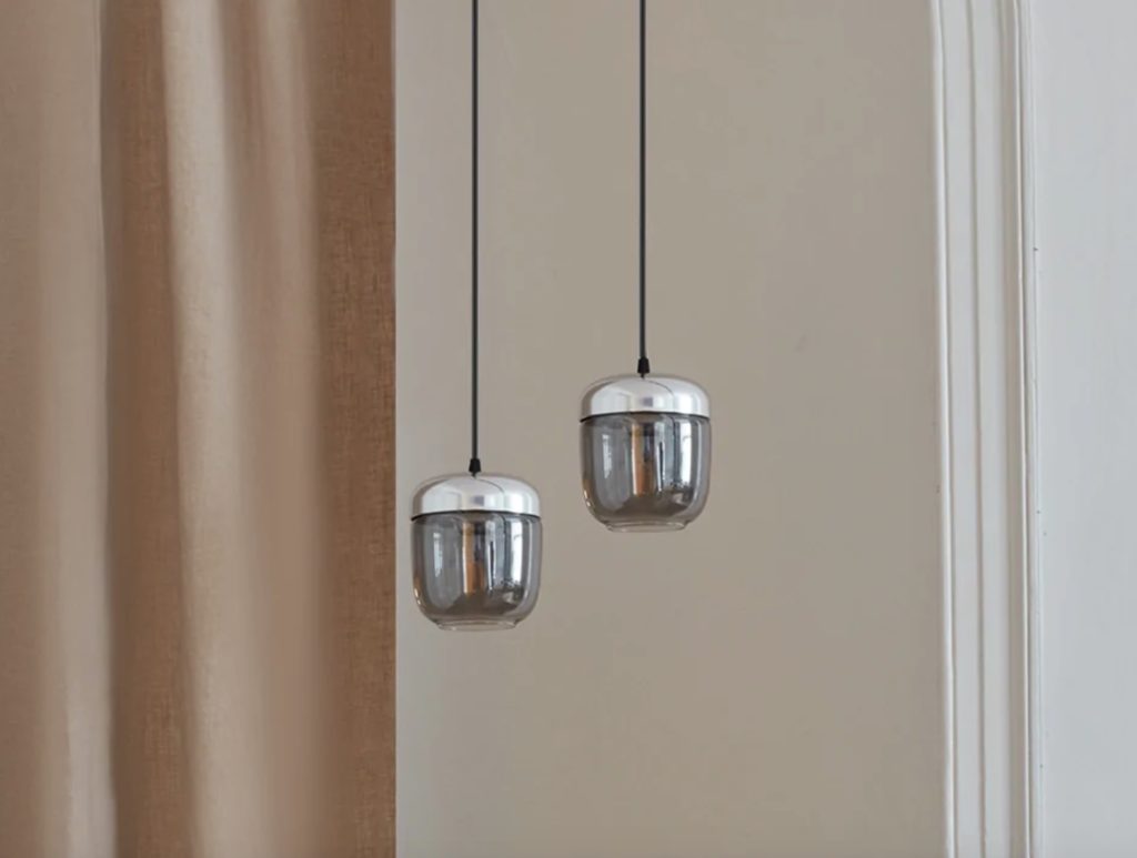Acorn light close-up metallic silver and smoke diffuser