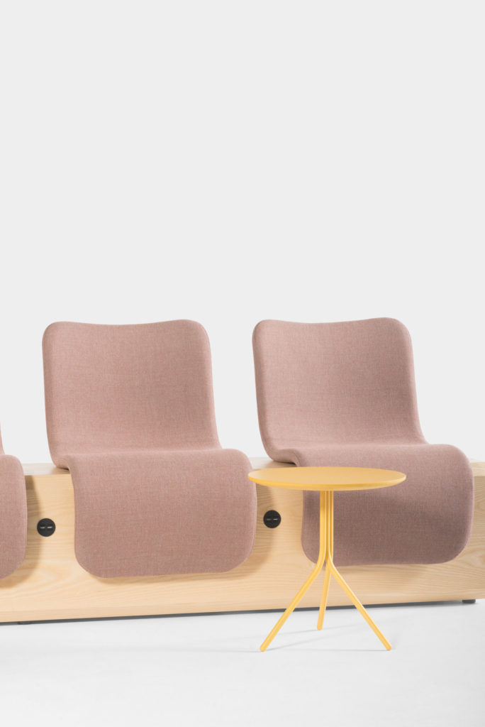 Ascent salmon chairs close-up view with table