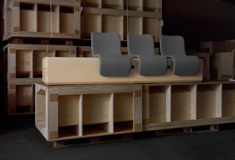 Ascent seating on elevated platform in gray