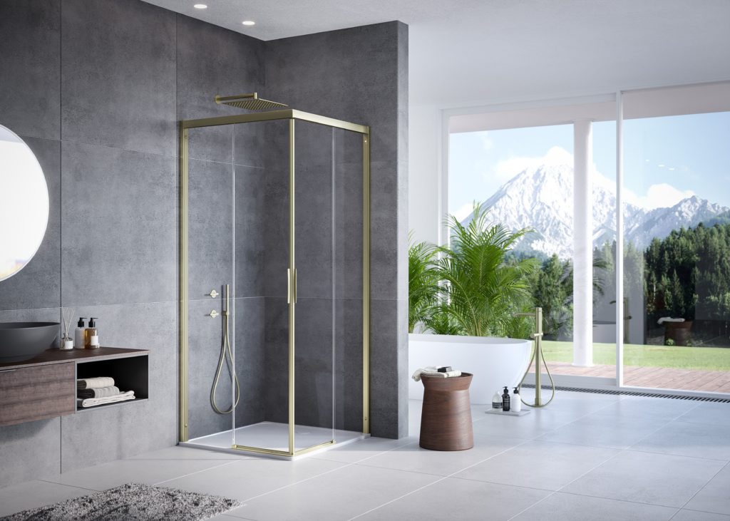 Gold shower with peak in distance