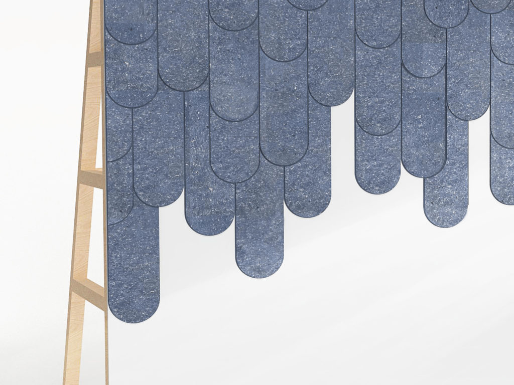 Pierreplume panel in scalloped form like a peacock's feathers in blue