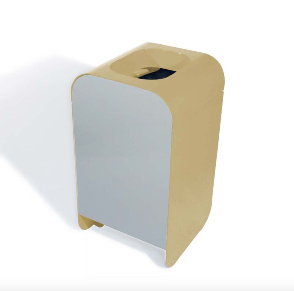 Litter bin with yellow/mustard finish