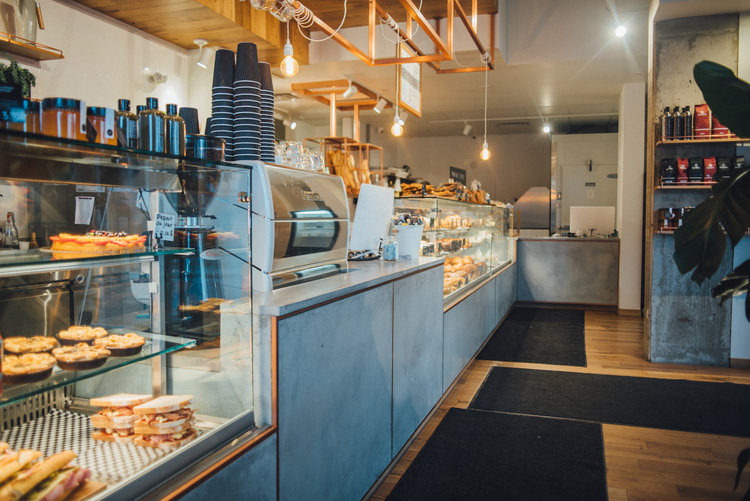 bakery with custom Johnstone display case fronts in sky blue