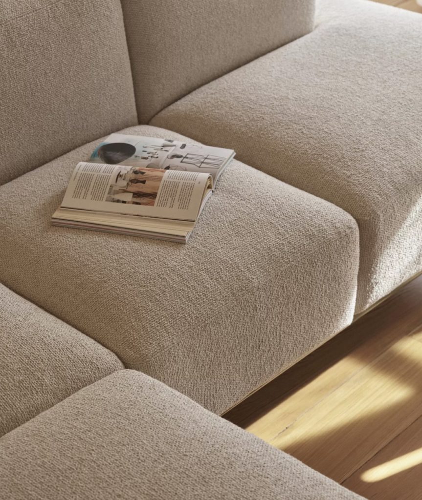 detail of seating surface in light gray