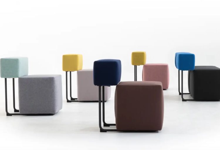 Square chair several chairs viewed from side in different colors