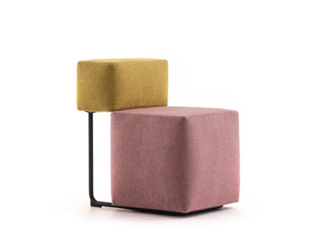 Square chair close up pink large cushion and yellow backrest