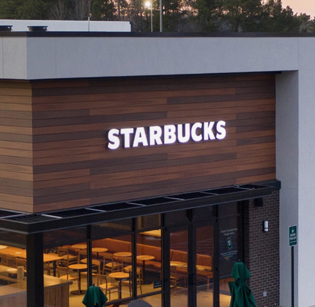 Wildwood cladding on Starbucks store