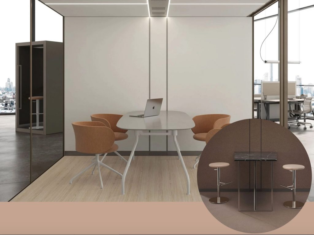 Privé pod multi-person interior view with inset image of other interior of pod