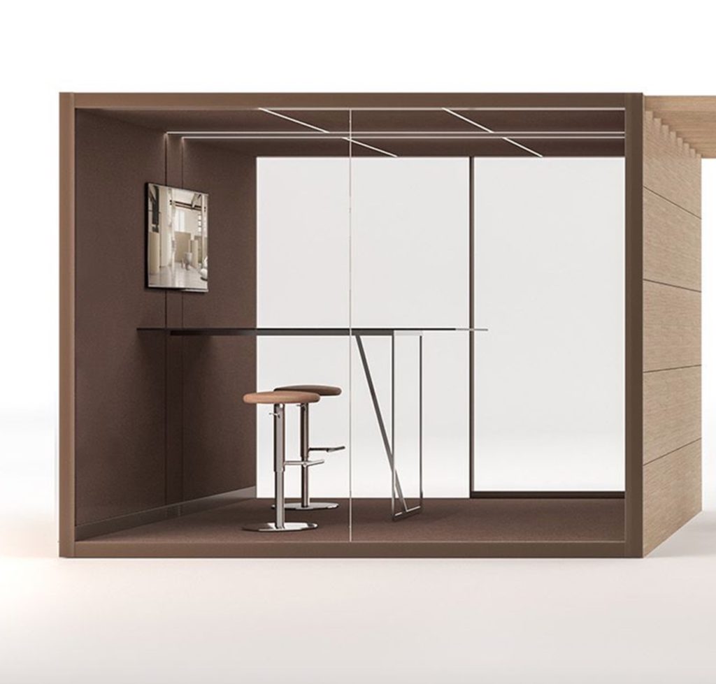 Large office pod with standing work surface