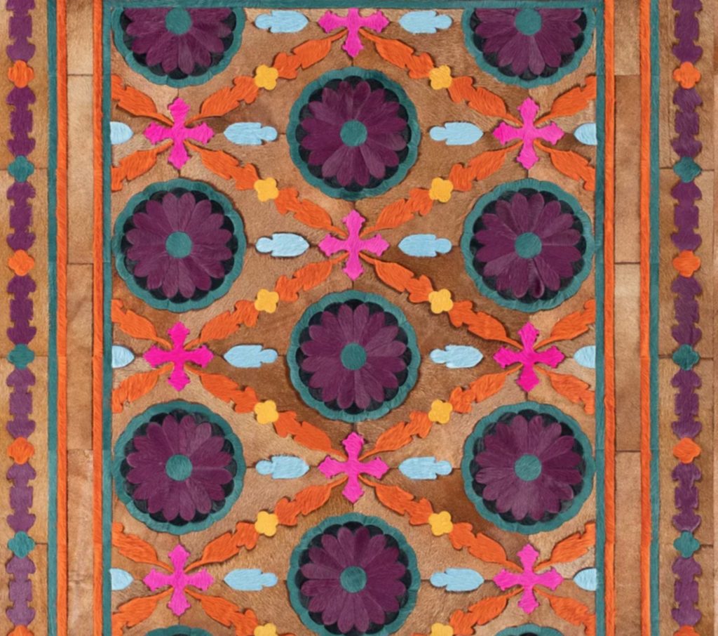 Kyle Bunting Aubusson rug with floral and leaf patterns in many colors