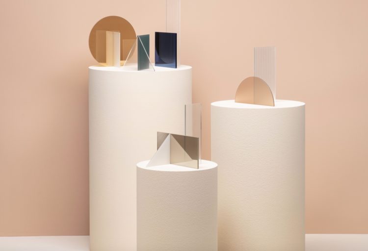 OmniDecor installation with different glass samples on pedestals