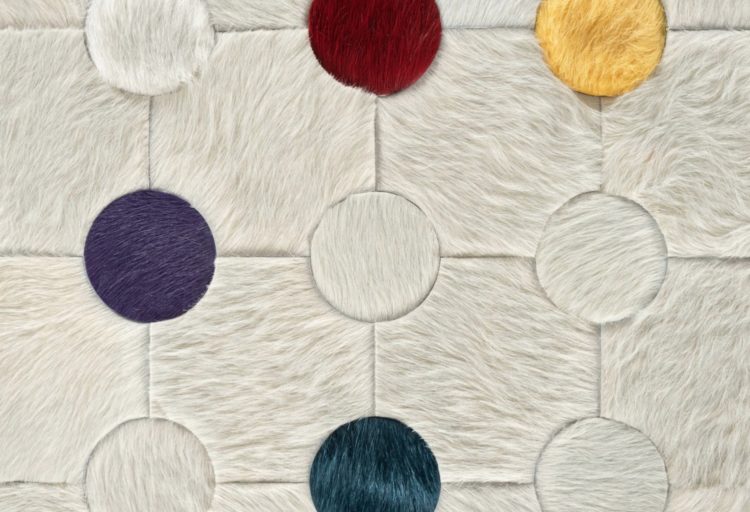 Kyle Bunting sample rug white with raised circles in different colors