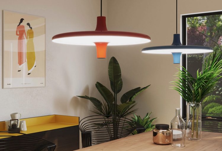 Avro in orange and blue above kitchen table