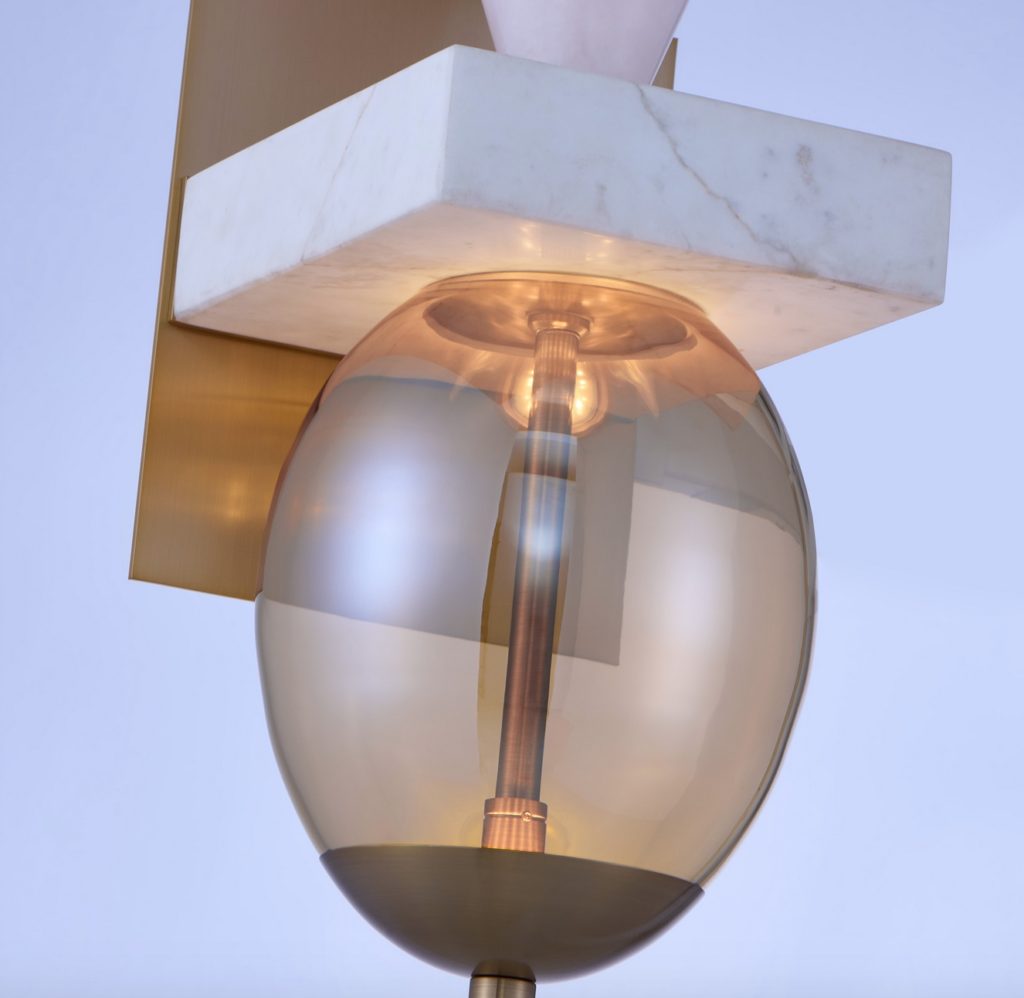 Demi pendant light in smoke with white marble base