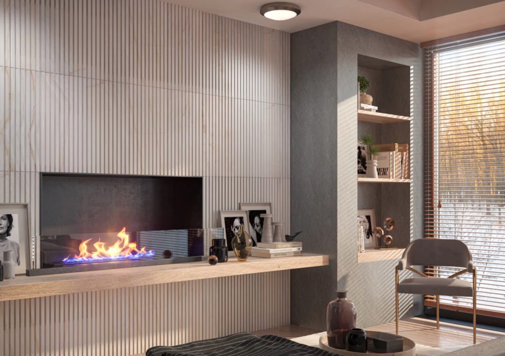 Onyx Field Stone vanilla on wall/fireplace surround