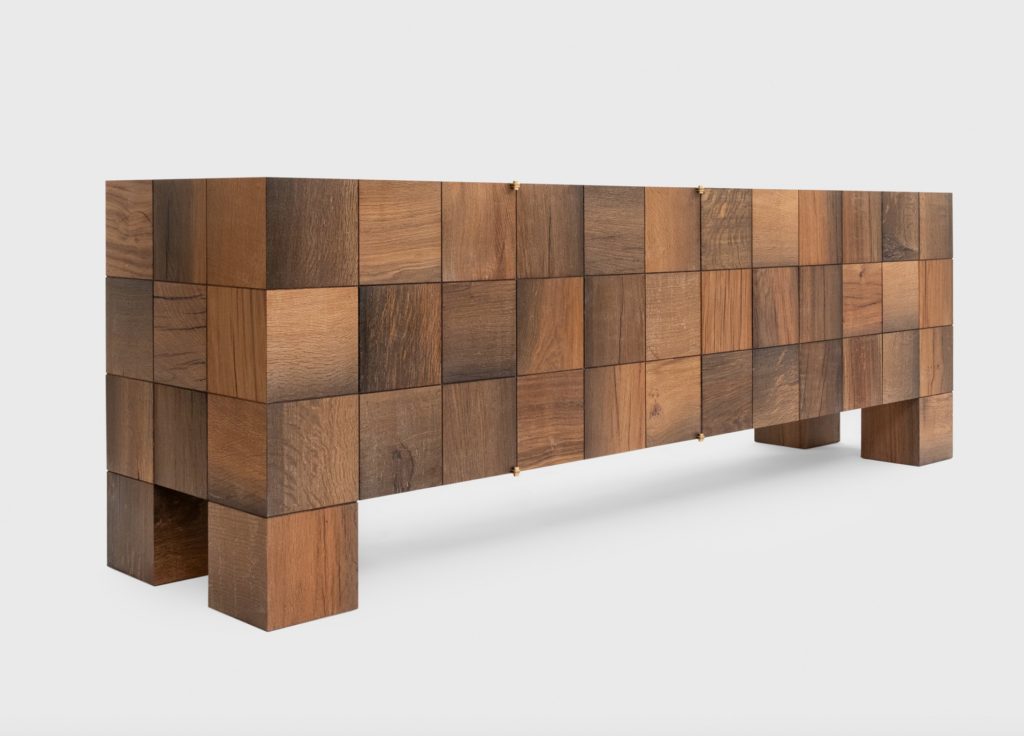 Old Oak Tile Dresser made of square blocks of reclaimed oak