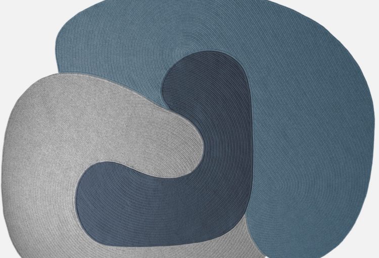 Riff rug in gray, dark blue, and light blue
