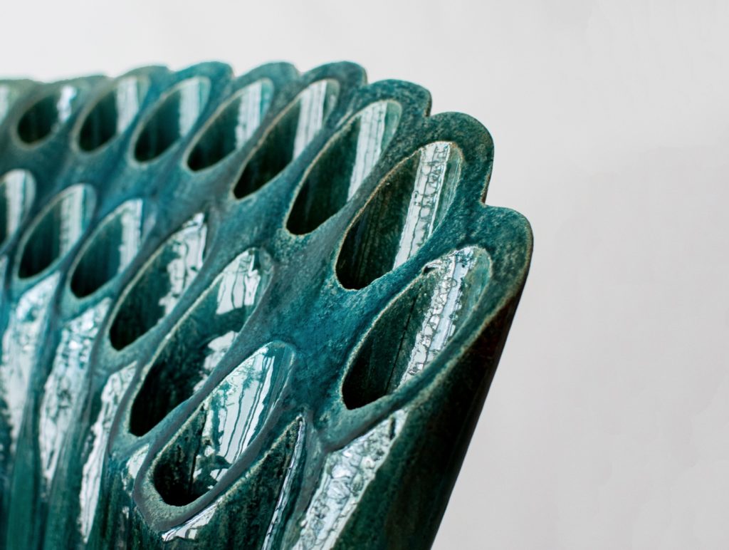 Detail of Florris Wubben chair in a blue/green color