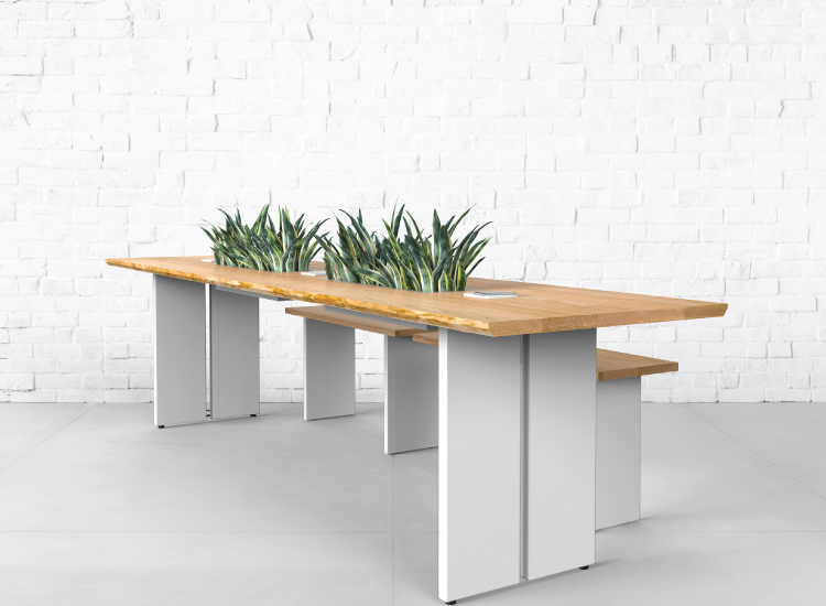 Together table with steel legs and white powdercoat