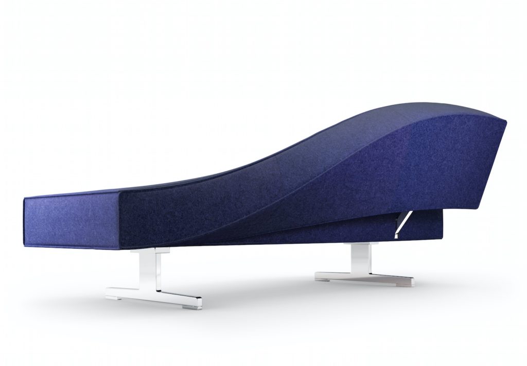 Sofa in blue seen from rear